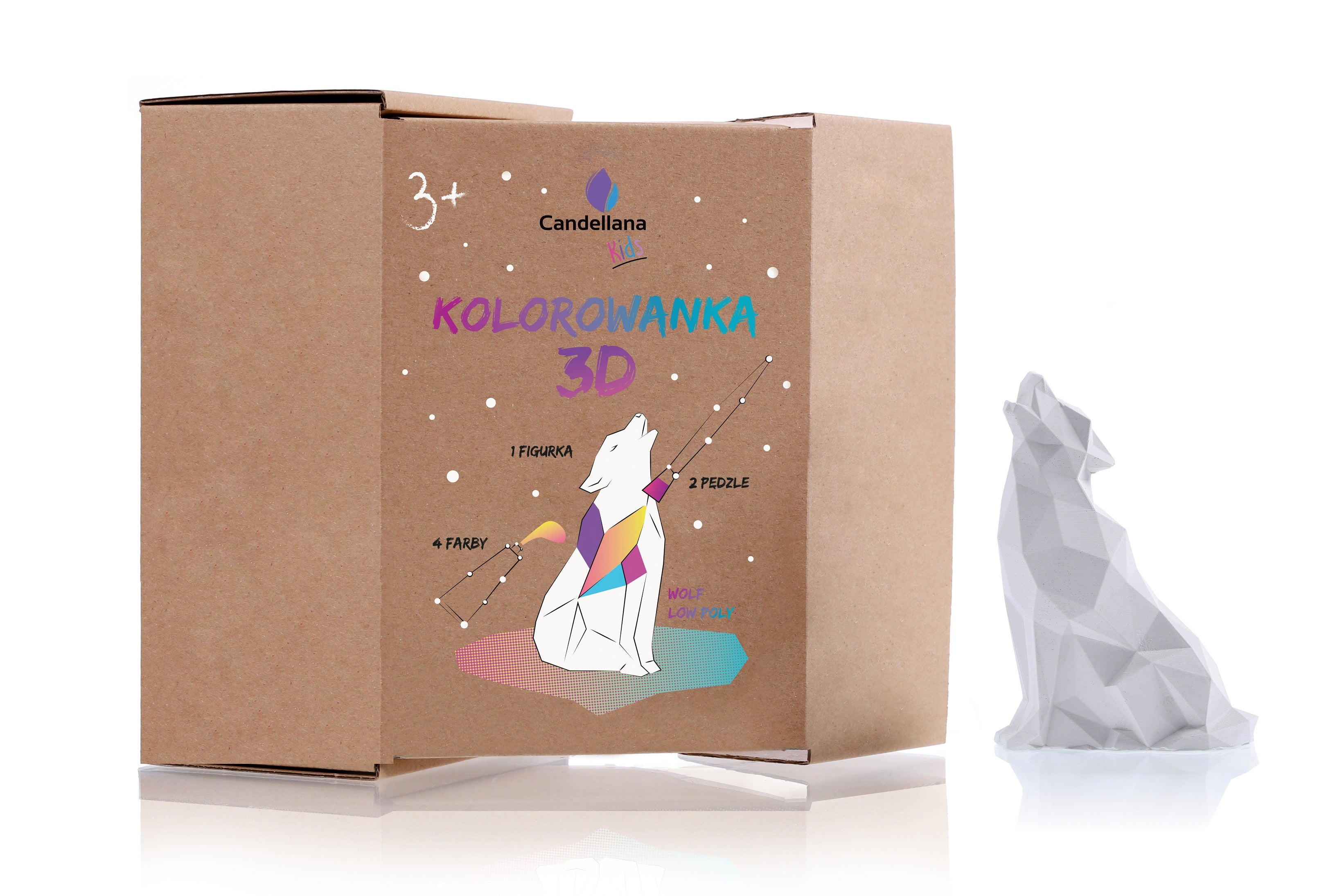 Kolorowanka 3D Wilk Low Poly