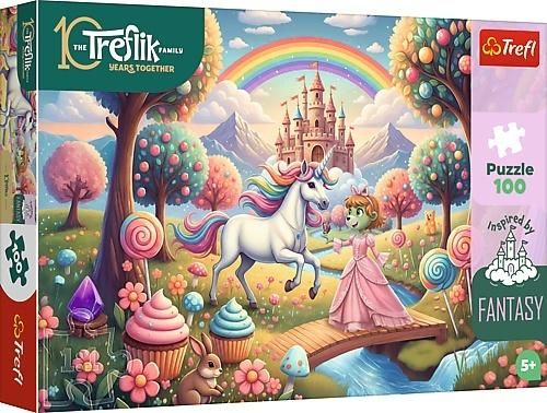 Puzzle 100 Inspired By Fantasy Jednorożec w słodyczolandii Rodzina Treflików 16574
