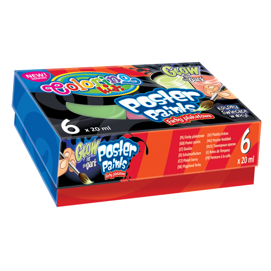 Farby plakatowe glow świecące w ciemności 20 ml Colorino Kids 6 kolorów