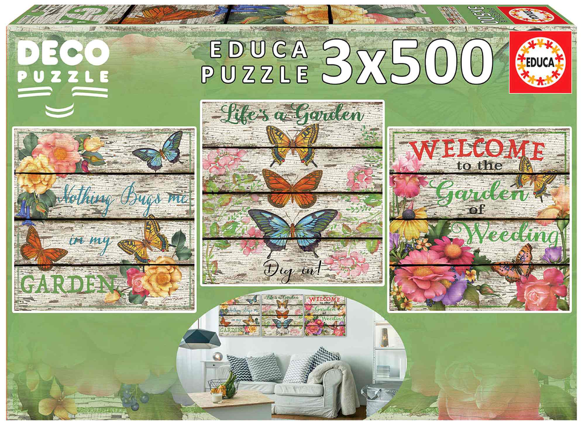 Puzzle 3x500 Kwiaty i Motyle 109639