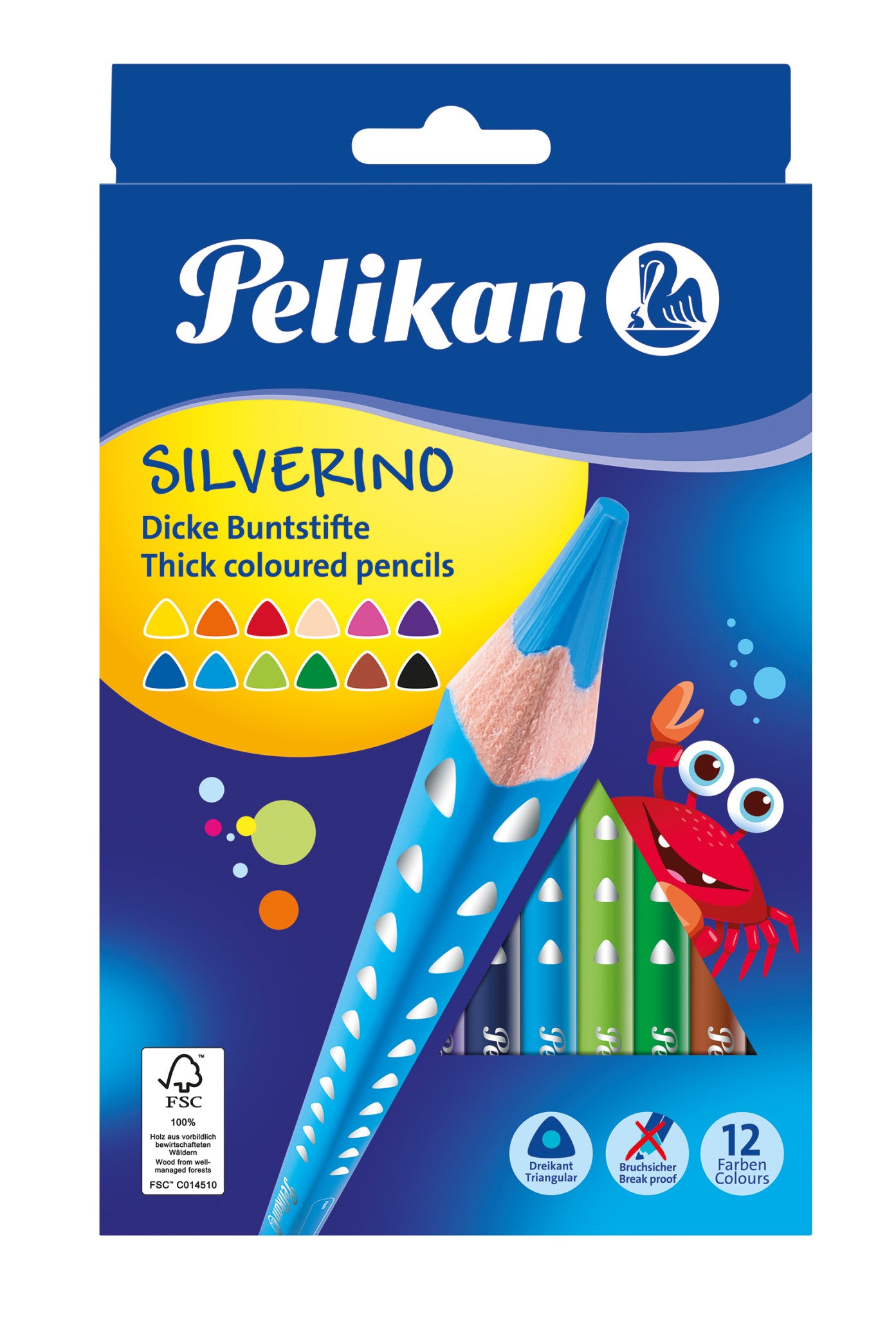 Kredki ołówkowe trójkątne grube Silverino 12 kolorów Pelikan