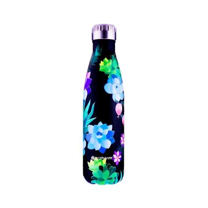 Butelka termiczna czarna ze wzorem kwiatowym 500ml