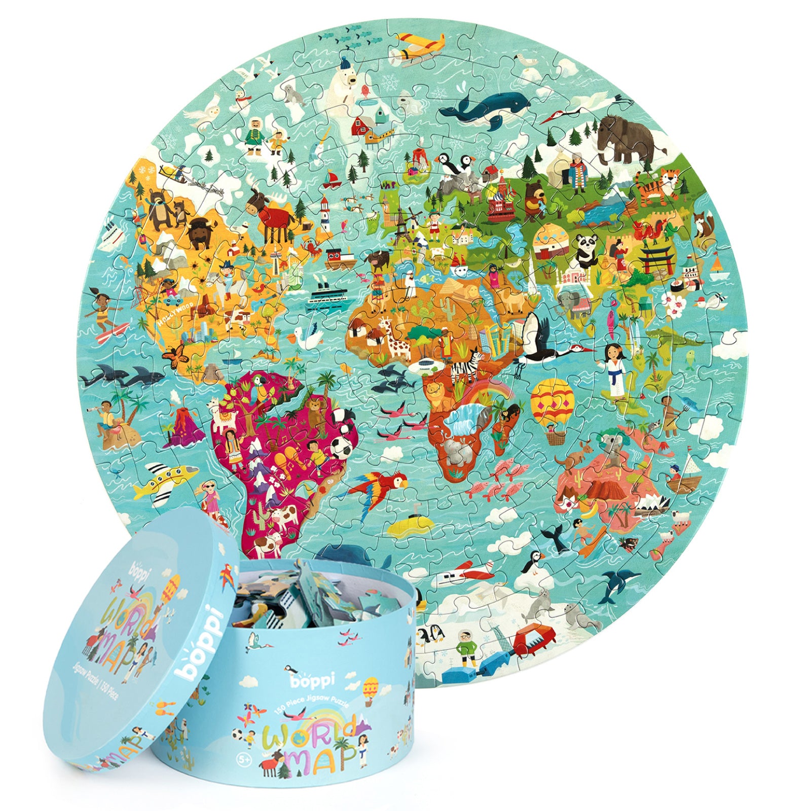 Puzzle okrągłe Mapa Świata Boppi 150 elementów