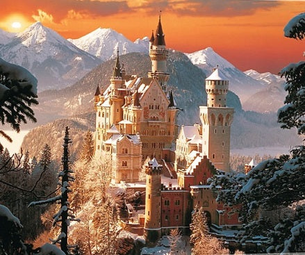 Diamentowa Mozaika Zamek w Alpach zimą NO-1006423