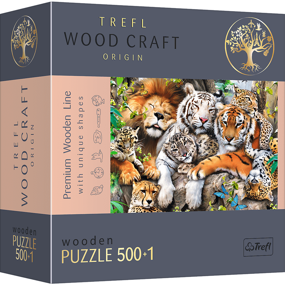 Puzzle 500+1 drewniane Dzikie koty w dżungli 20152
