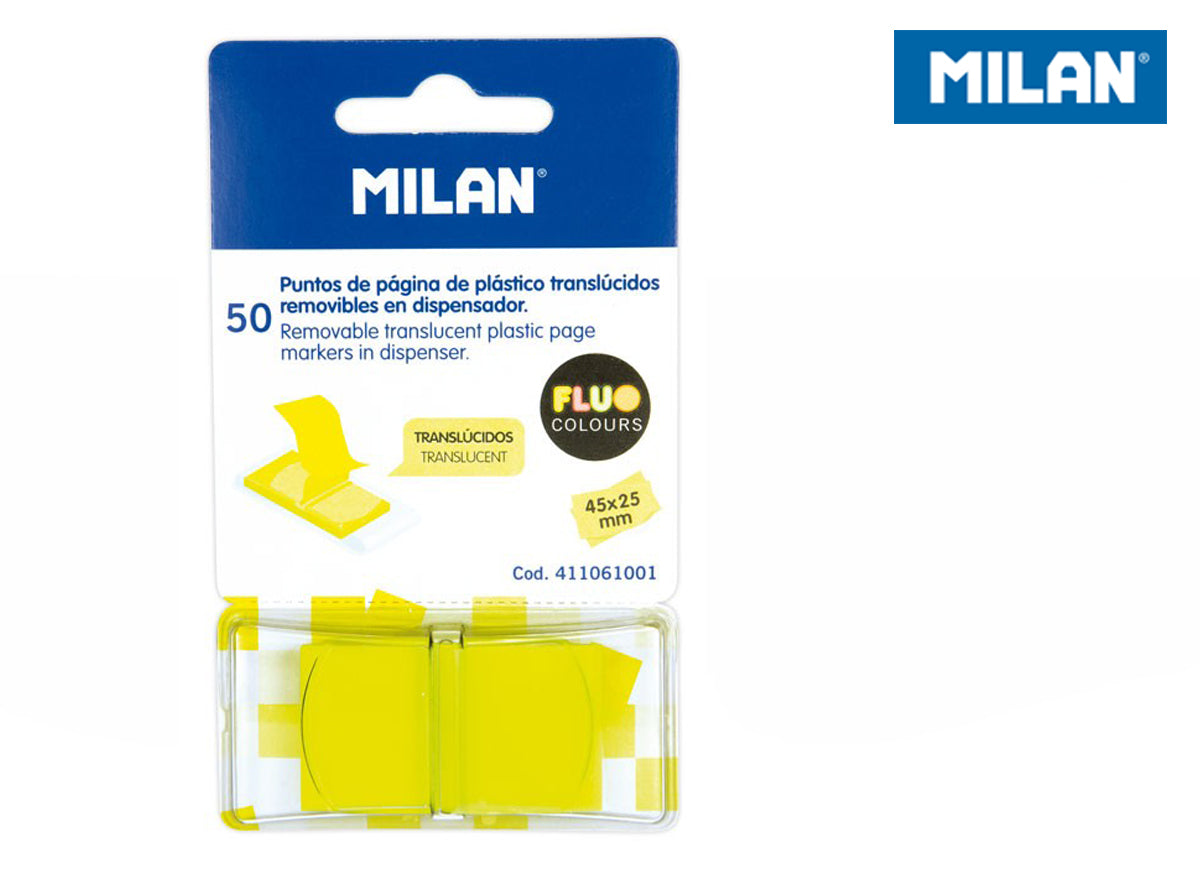 Indeksy transparentne Milan FLUO żółte 45 x 25 mm 50 szt.