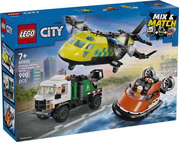 LEGO City Zestaw z samolotem ciężarówką serwisową i poduszkowcem 60505