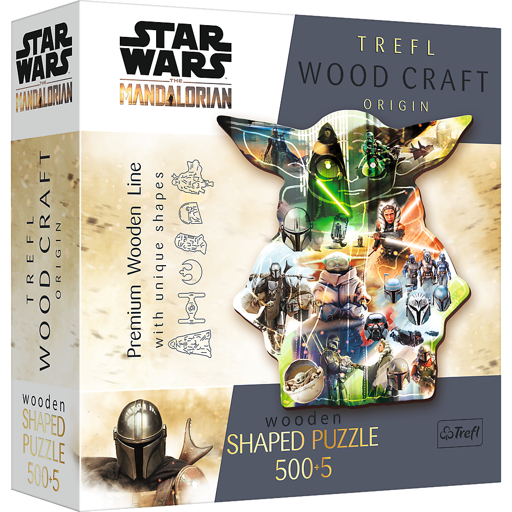 Puzzle 500+5 Puzzle Drewniane konturowe Tajemniczy Grogu Star Wars The Mandalorian