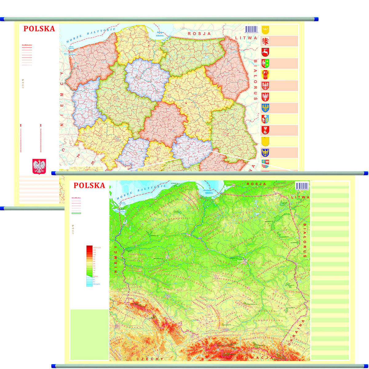 Mapa ścienna Polska dwustronna fizyczno-administracyjna 1:1 800 000