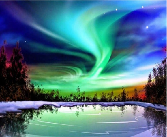 Diamentowa Mozaika Zorza polarna zielono-niebieska NO-1006404