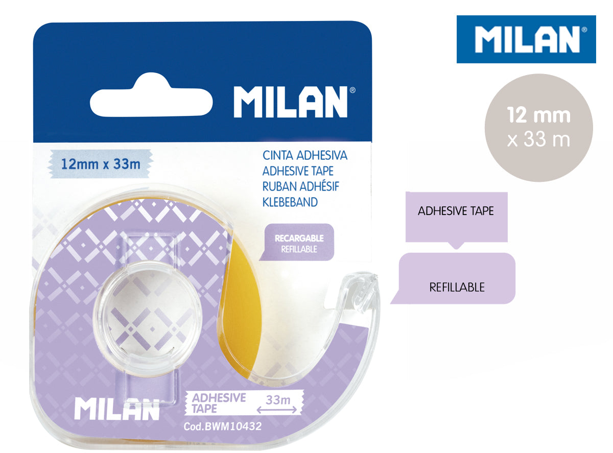 Taśma samoprzylepna Milan 12 mm x 33 m z dyspenserem na blistrze