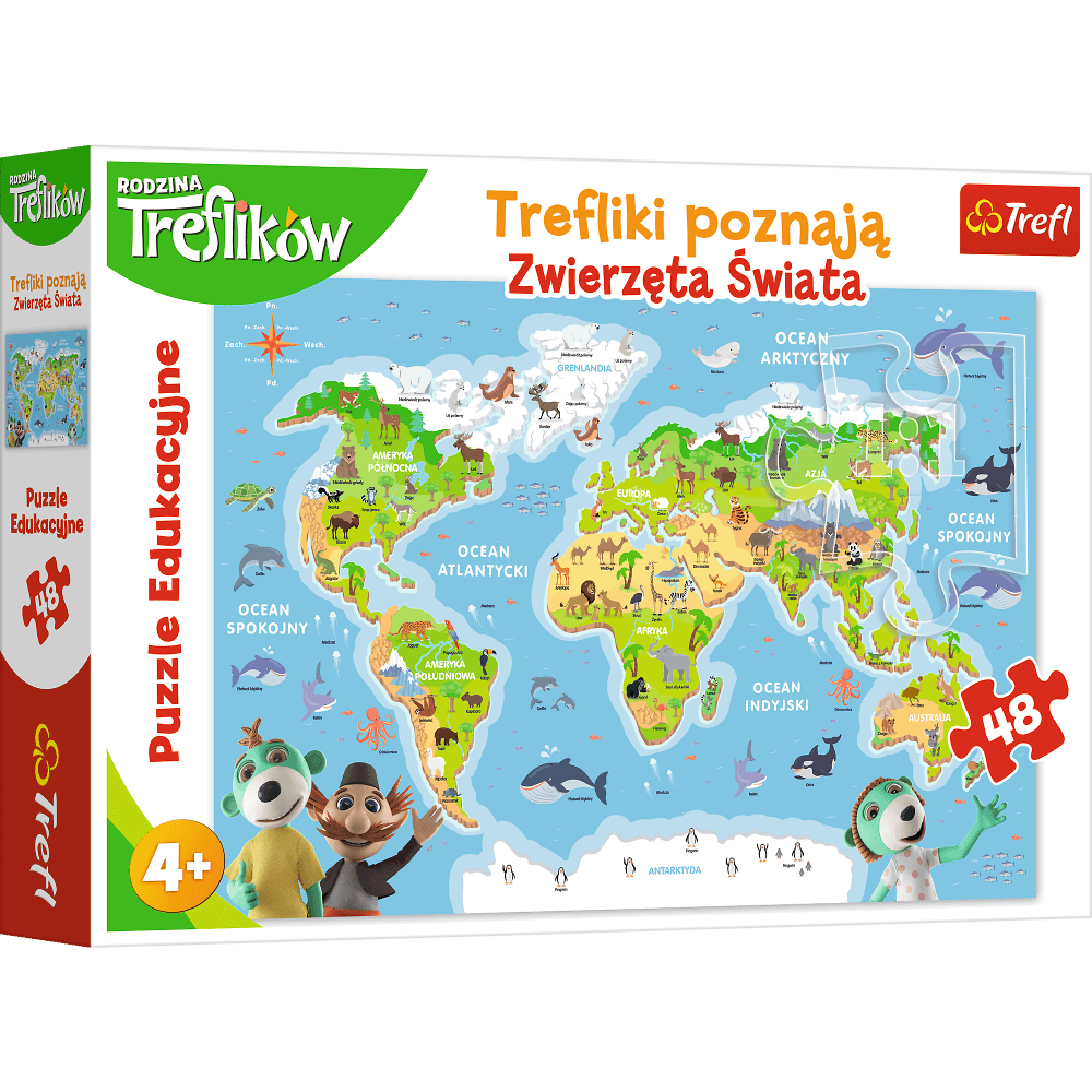 Puzzle 48 edukacyjne Trefliki poznają zwierzęta świata 15552