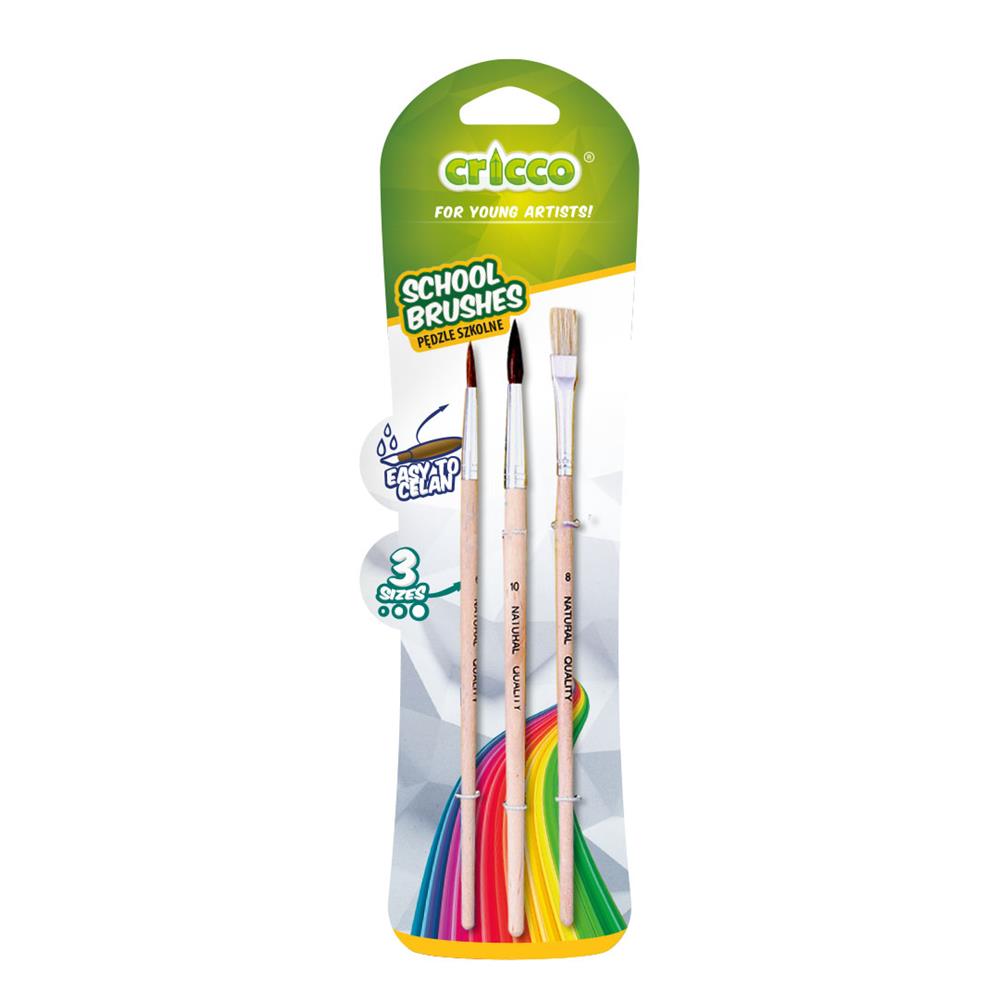 Pędzelki szkolne cricco, 3 szt. Blister