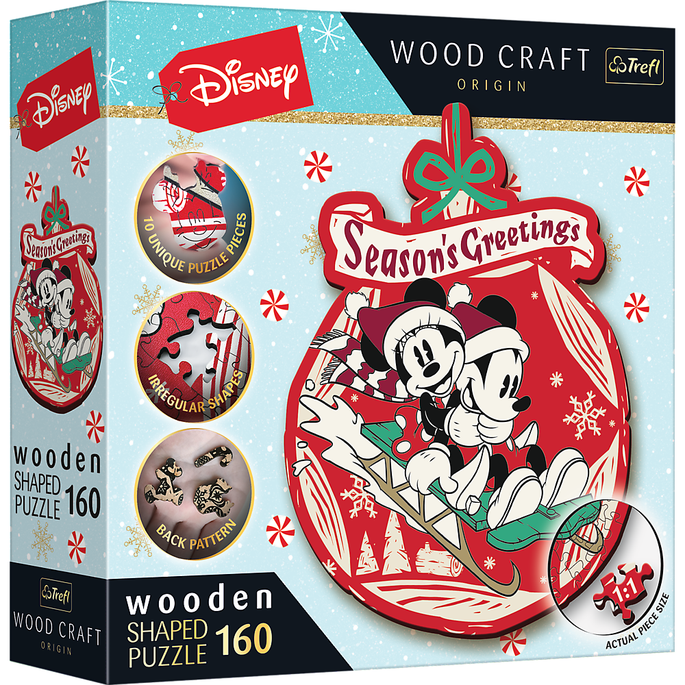 Puzzle160 drewniane konturowe Świąteczna przygoda Mickey i Minni 20192
