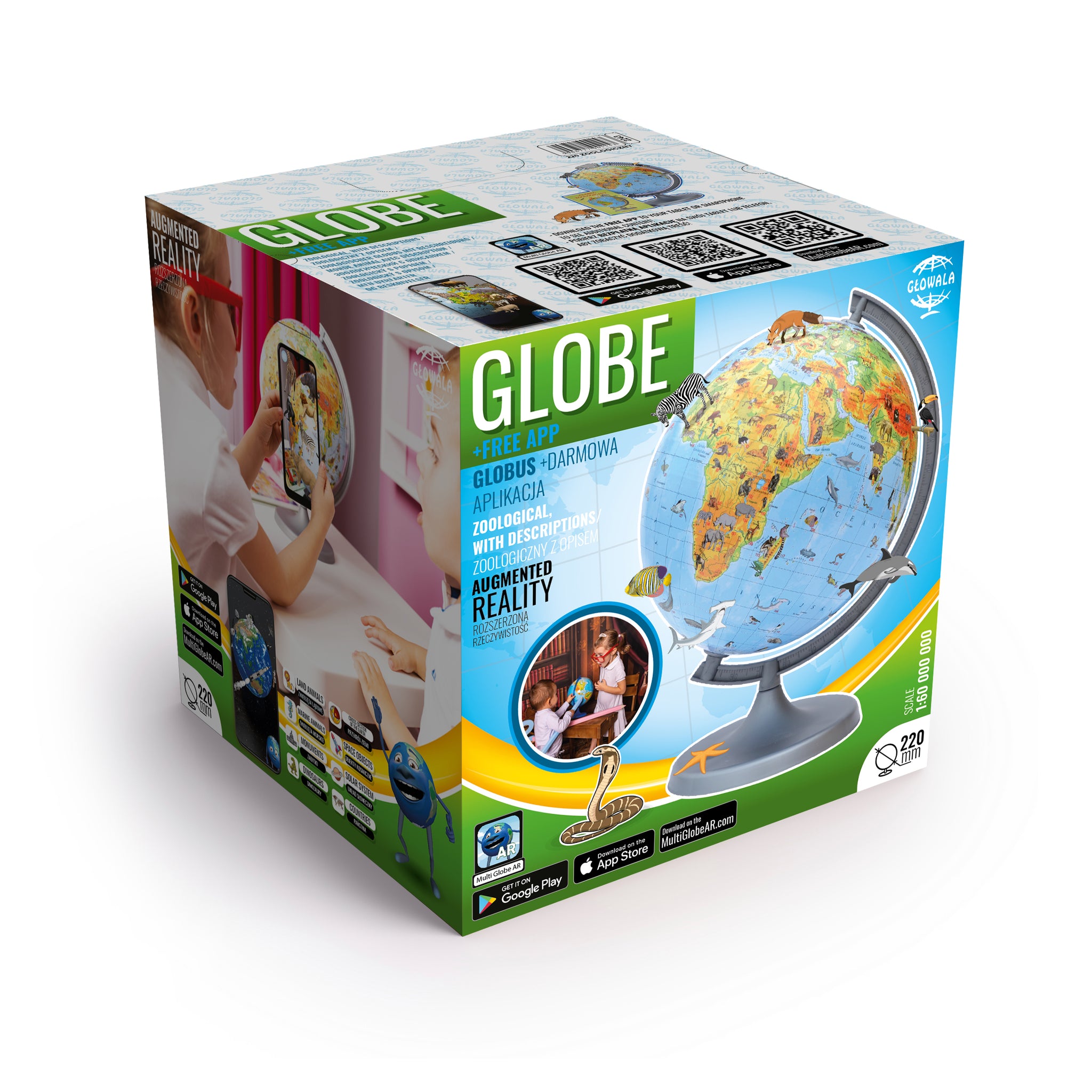 Globus 220 zoologiczny z opisem z aplikacją