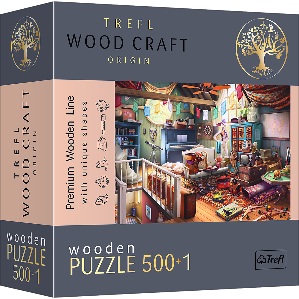 Puzzle 500+1 drewniane Skarby na strychu 20179