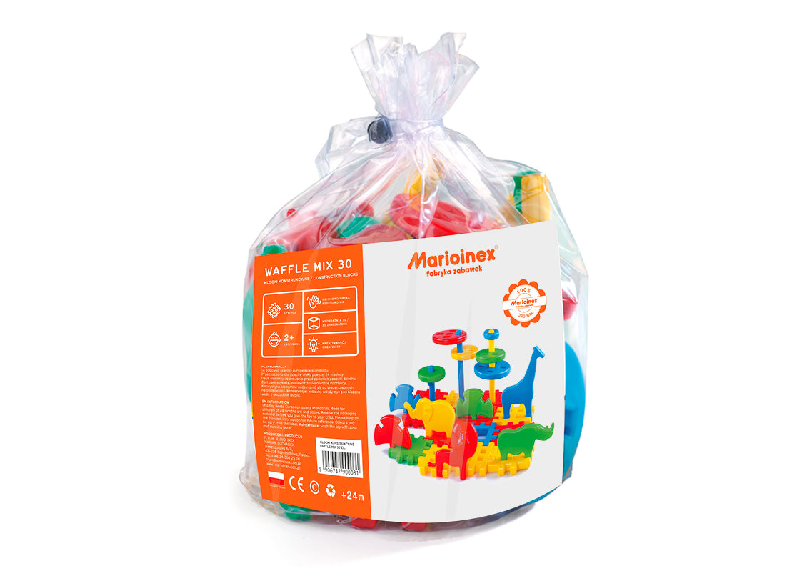 Klocki konstrukcyjne Waffle 30 elementów mix.