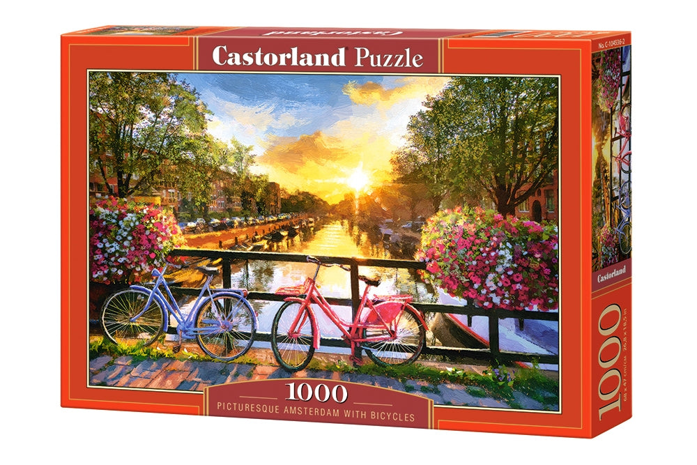 Puzzle 1000 Malowniczy Amsterdam z rowerami C-104536-2