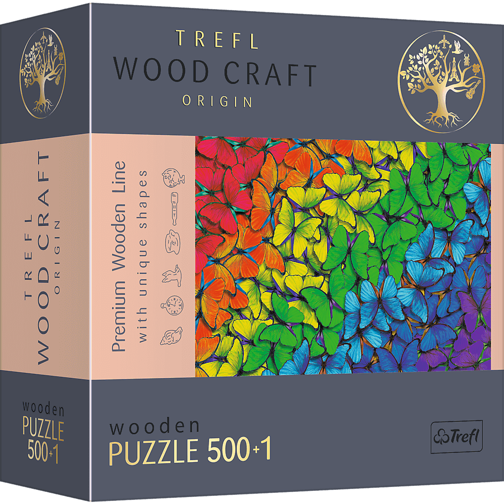 Puzzle 500+1 drewniane Tęczowe motyle 20159