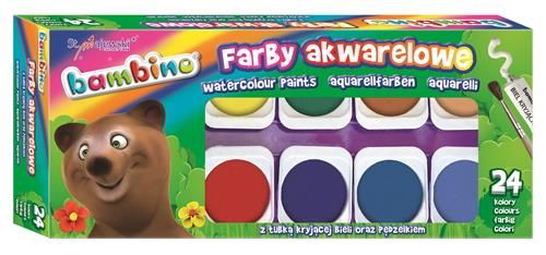 Farby akwarelowe Bambino 24 kolory duża pastylka