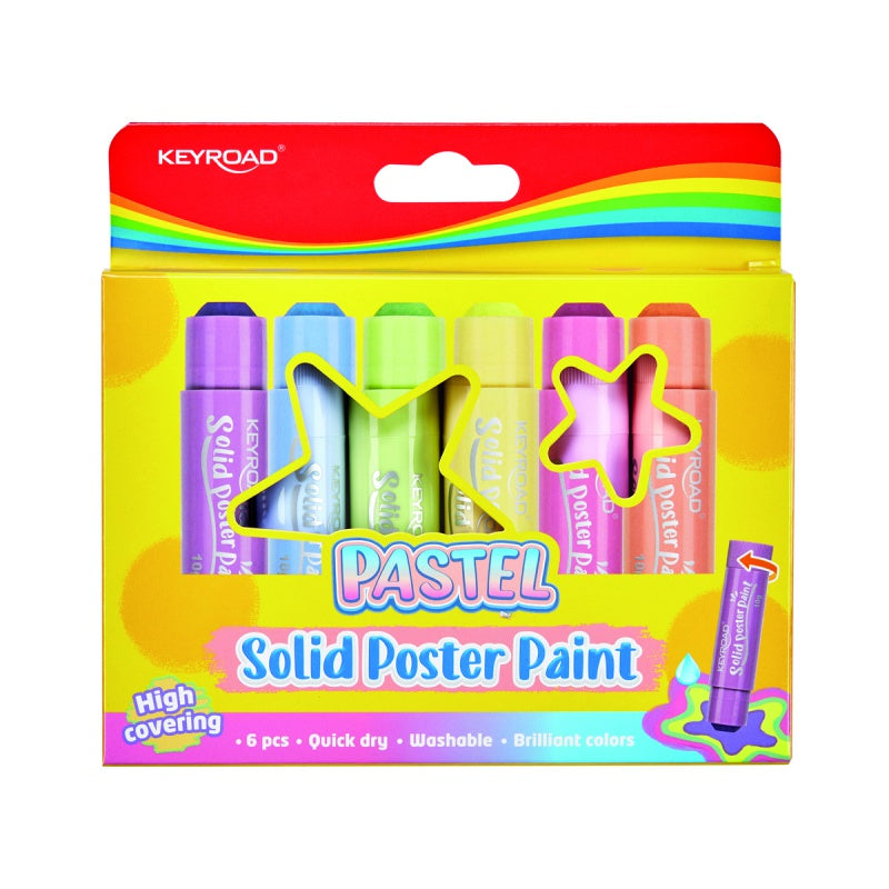 Farby plakatowe w sztyfcie KEYROAD 6 kolorów pastelowych
