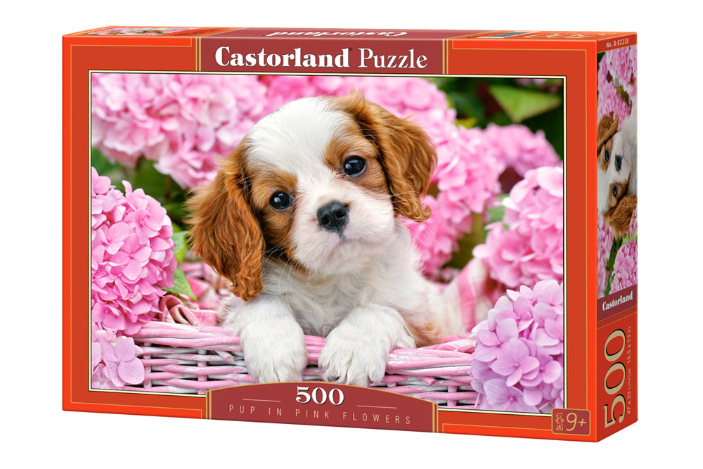 Puzzle 500 Szczenię w różowych kwiatach B-52233