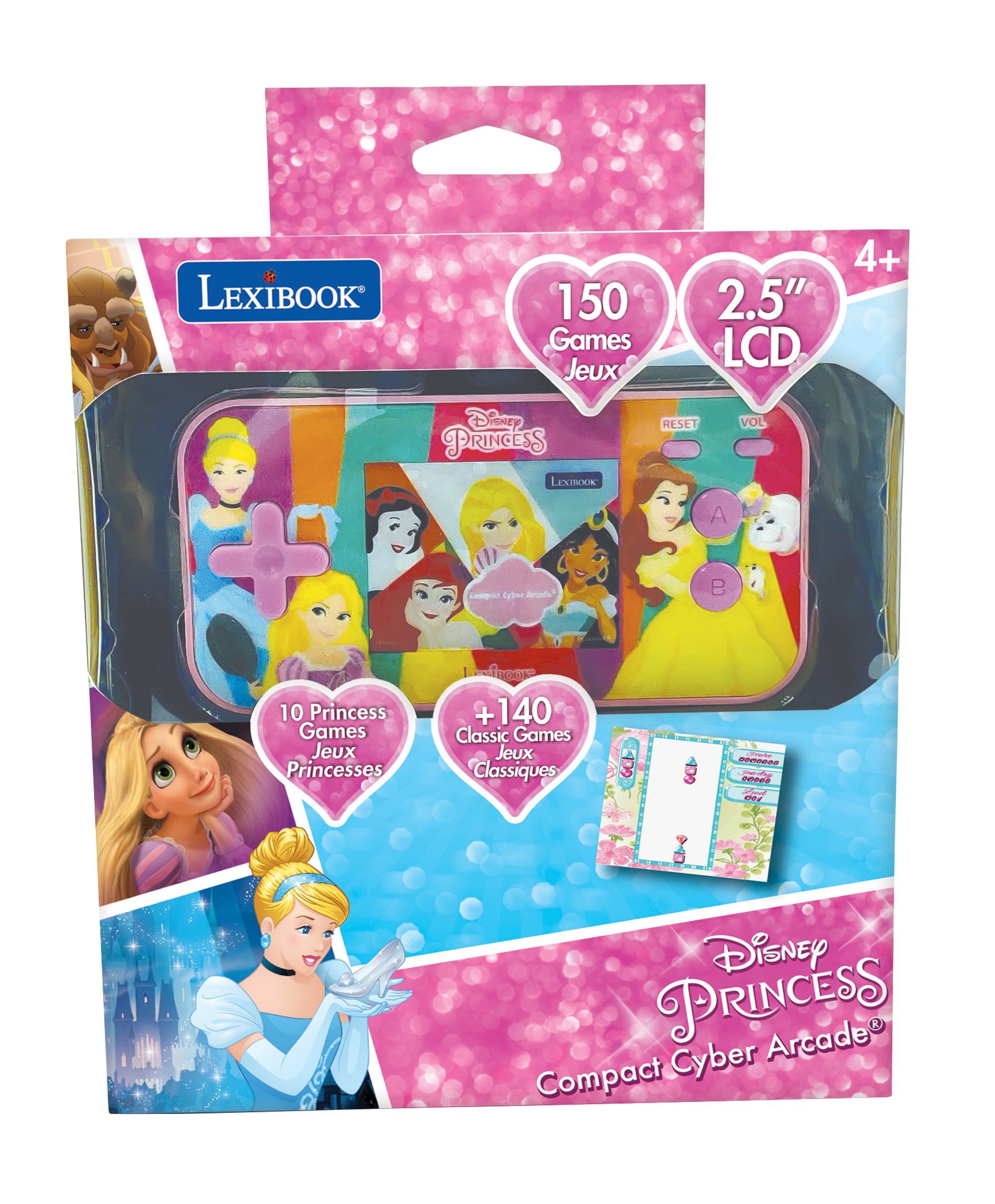 Konsola podręczna Compact Cyber Arcade® Disney Princess - ekran 2,5'' 150 gier w tym 10 z księżniczkami Disneya JL2367DP