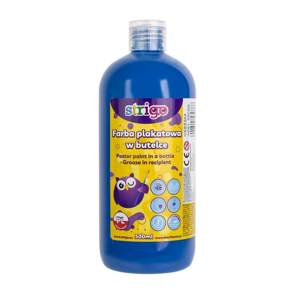 Farba plakatowa Strigo butelka 500 ml niebieska