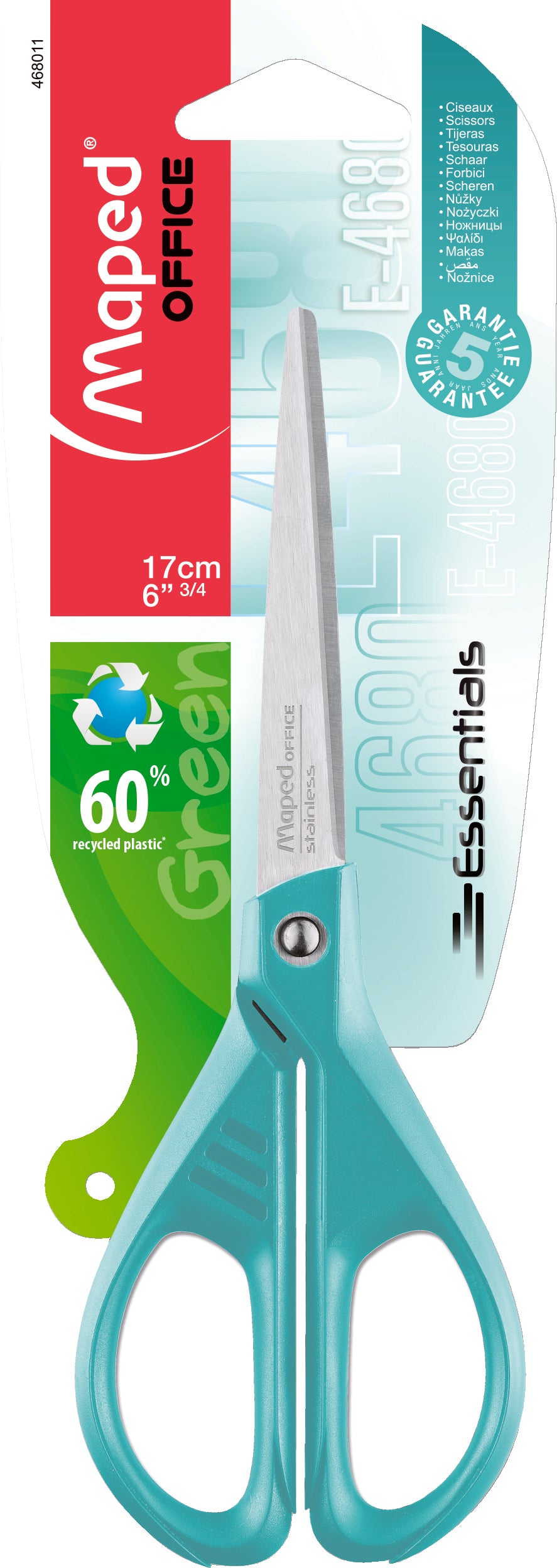 Nożyczki ekologiczne Maped Essentials Green Pastel 17 cm blister