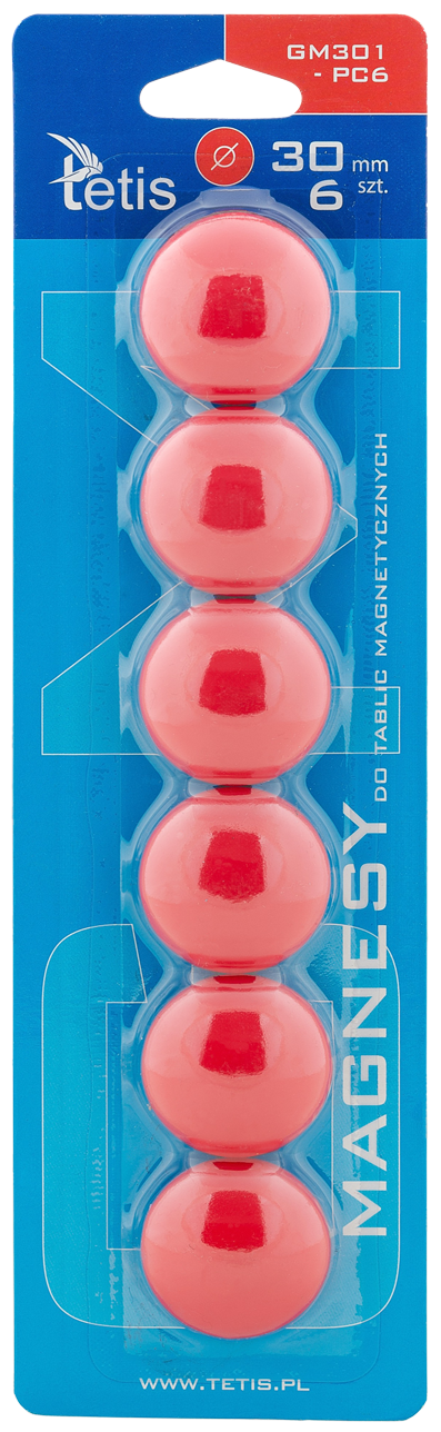Magnesy do tablic Tetis czerwone gładkie 30mm/6