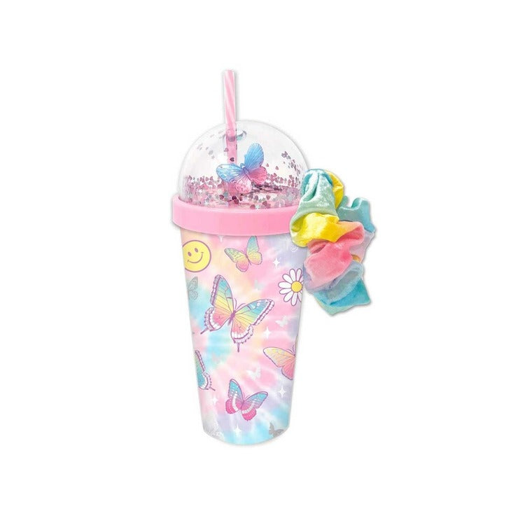 Kubek z gumką do włosów Scrunchie Motylki