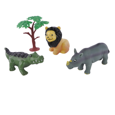 Zestaw Zwierząt Krokodyl Hipopotam Lew Dzikie Zwierzęta Drzewko