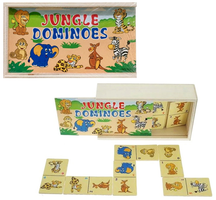Domino drewniane edukacyjne dżungla dla dzieci rozwijające kreatywność