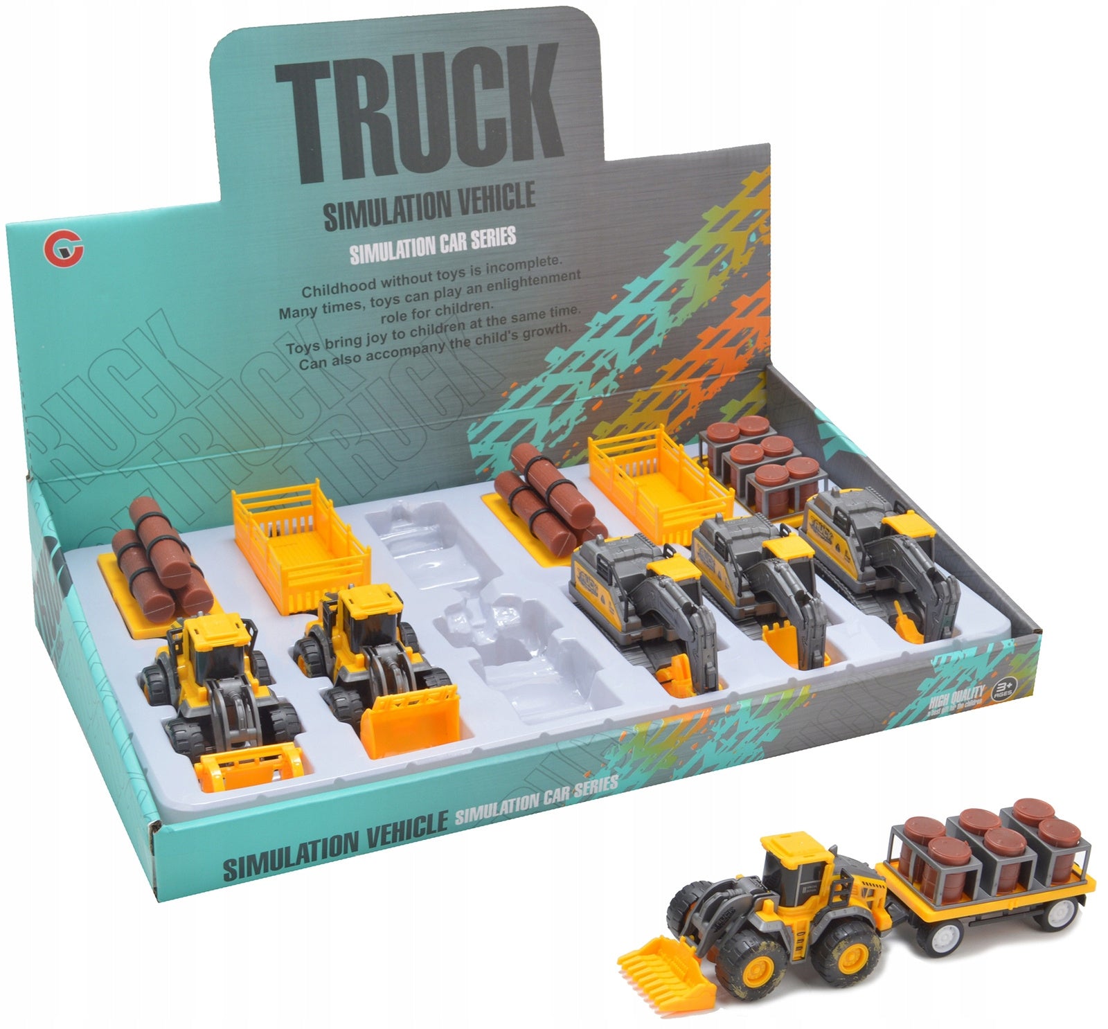 Pojazd Budowlany Koparka z Przyczepą Zabawka Edukacyjna dla Dzieci