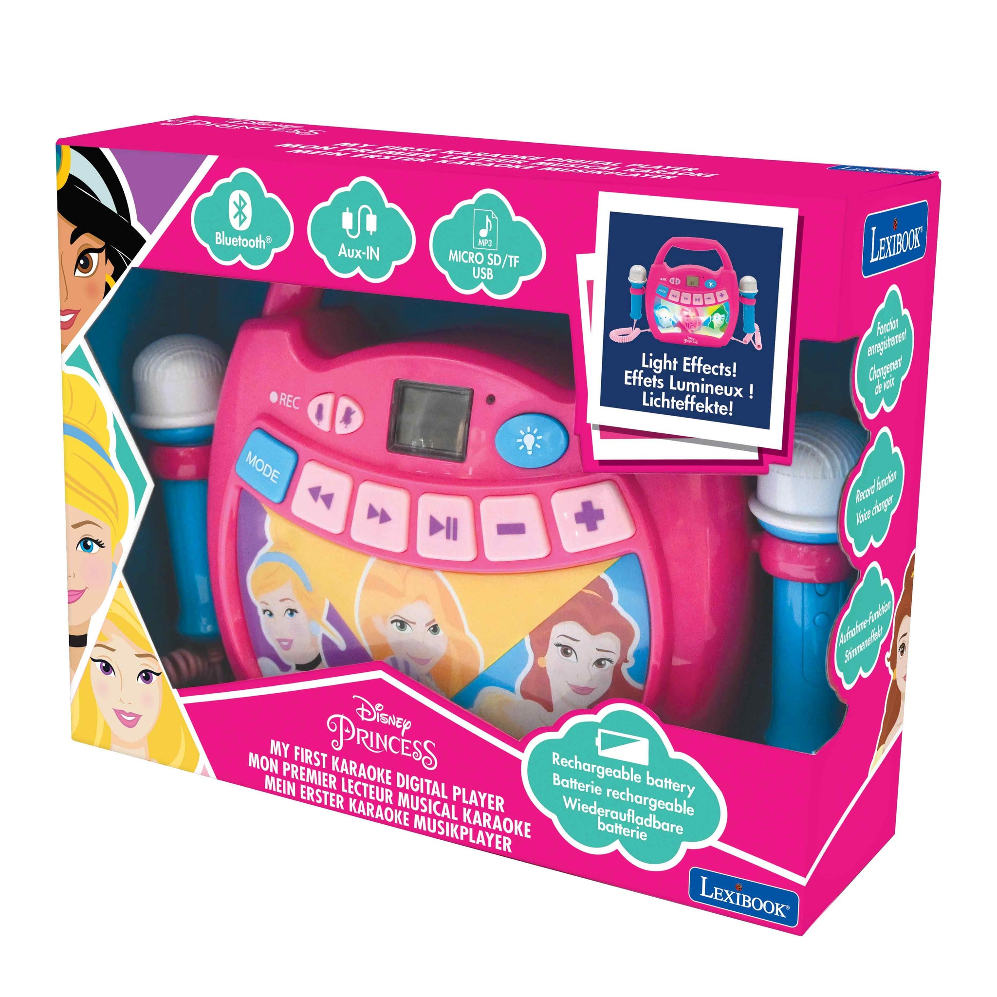 Głośnik Bluetooth Disney Princess z dwoma mikrofonami, efektami świetlnymi oraz akumulatorem w zestawie MP320DPZ