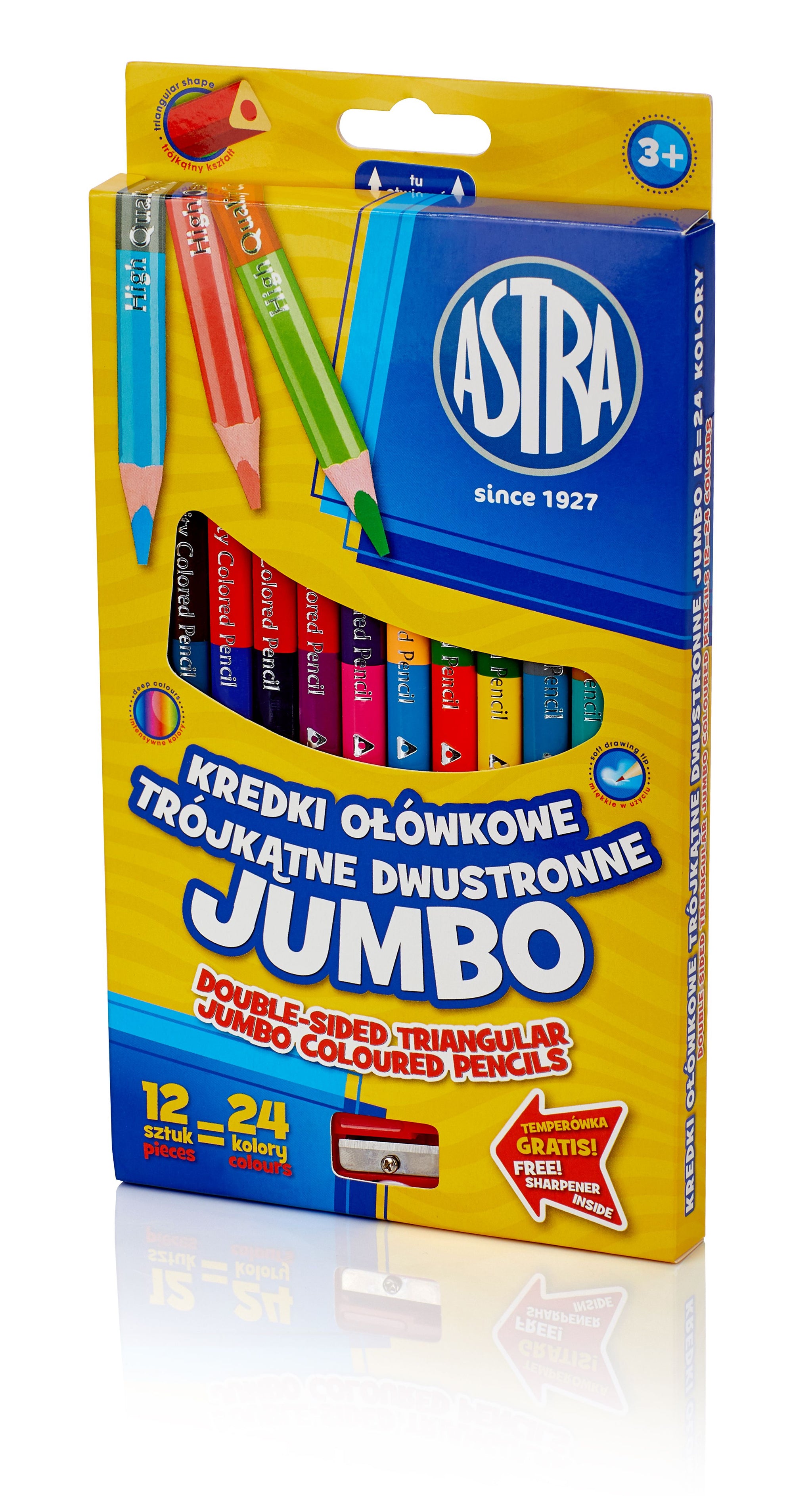 Kredki ołówkowe jumbo Astra 12 sztuk 24 kolory