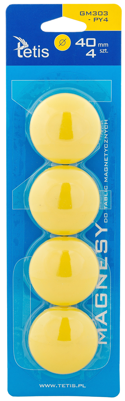 Magnesy do tablic Tetis żółte gładkie 40mm/4