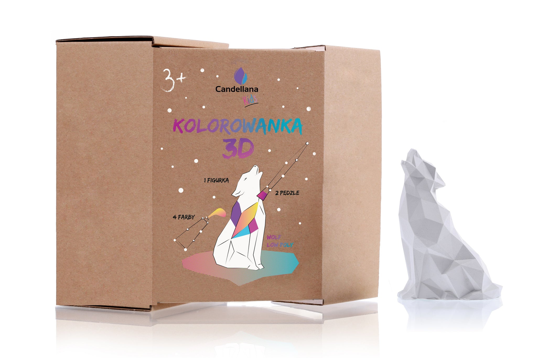 Kolorowanka 3D Wilk Low Poly