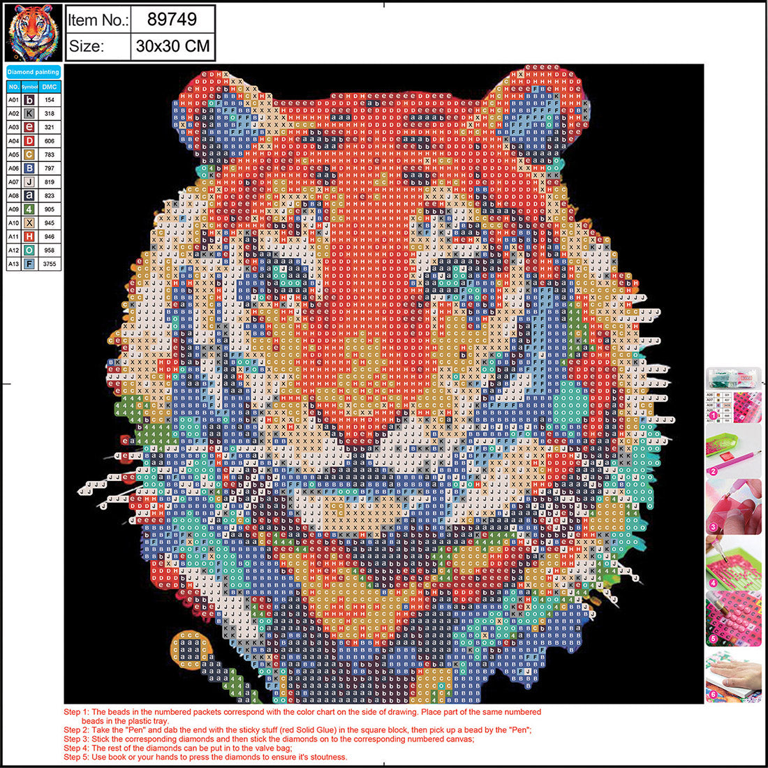 Diamentowa mozaika 5D kit 30x30 cm TIGER 89749 CENTRUM