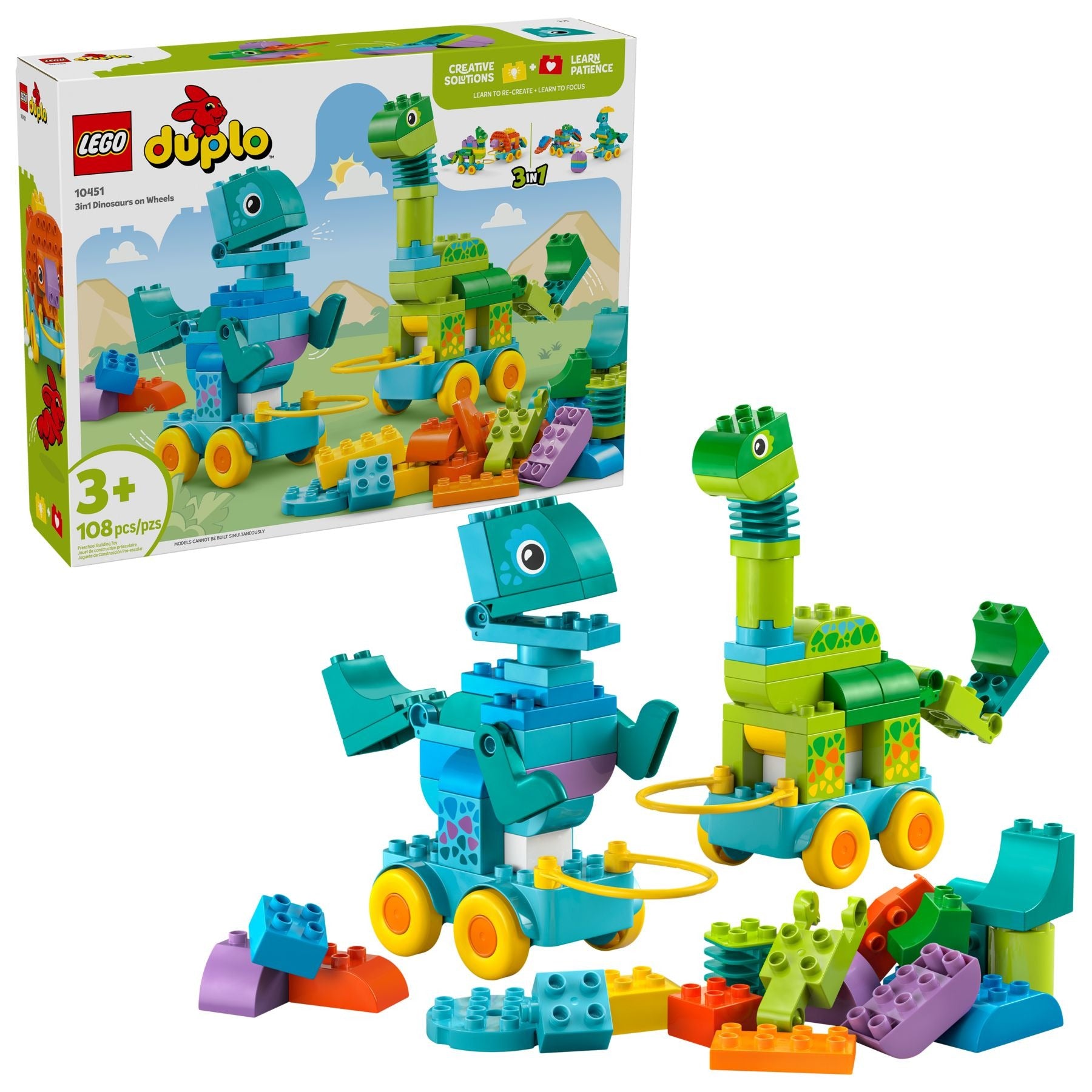 LEGO Duplo 3w1 Dinozaury na kółkach 10451