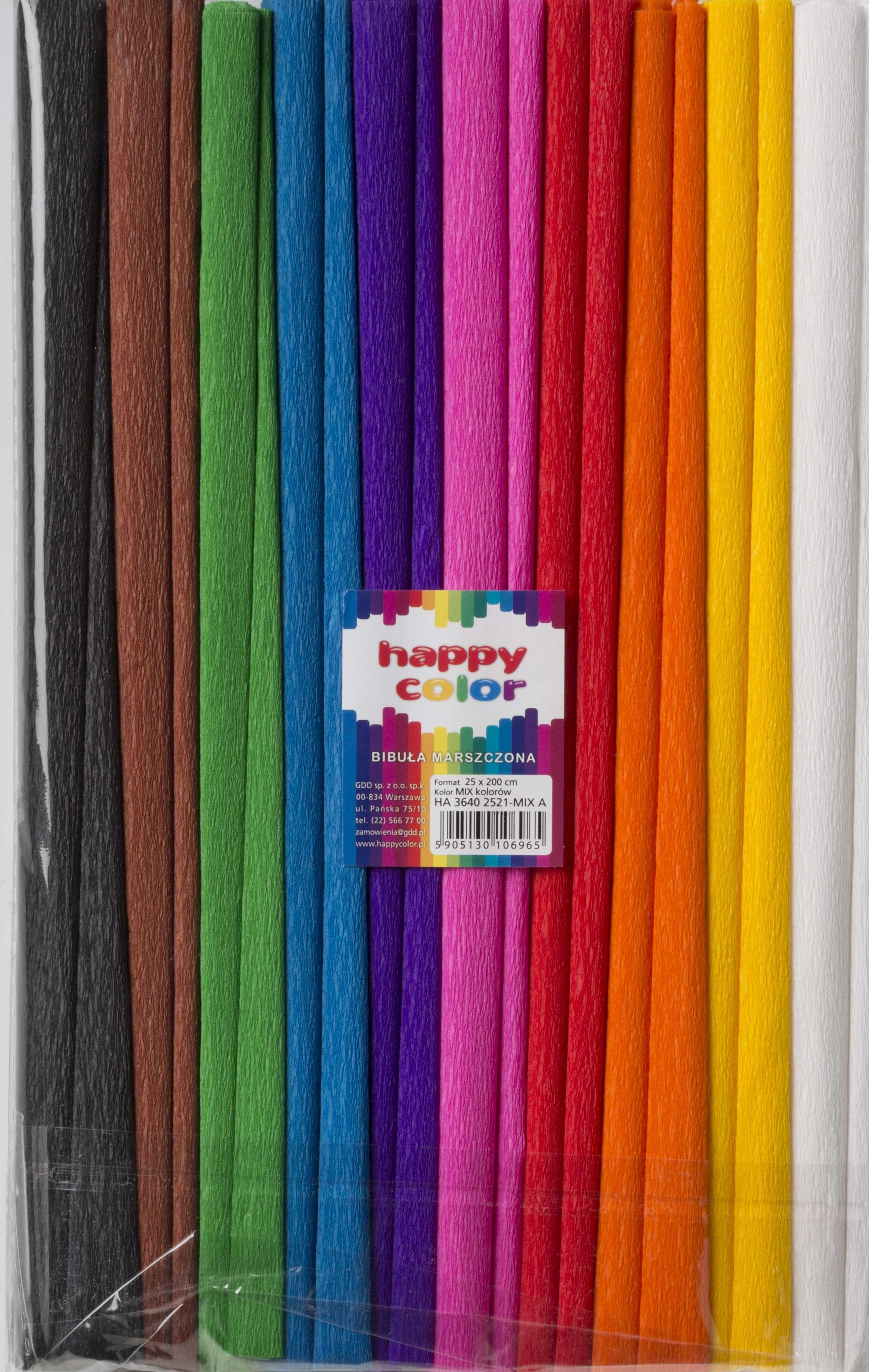 Bibuła marszczona Happy Color mix A 25x200cm 10 kolorów 10 rolek