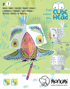 Papuga cube head złóż i pokoloruj