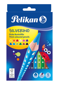 Kredki ołówkowe trójkątne grube Silverino 12 kolorów Pelikan