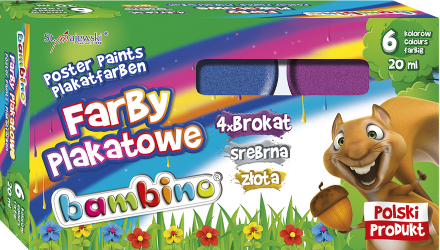 Farby plakatowe Bambino 6 kolorów 20ml brokat