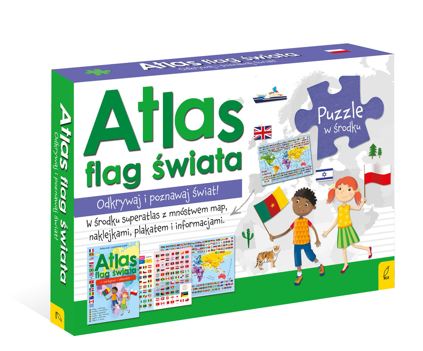 Pakiet atlas flagi świata / plakat z mapą / puzzle
