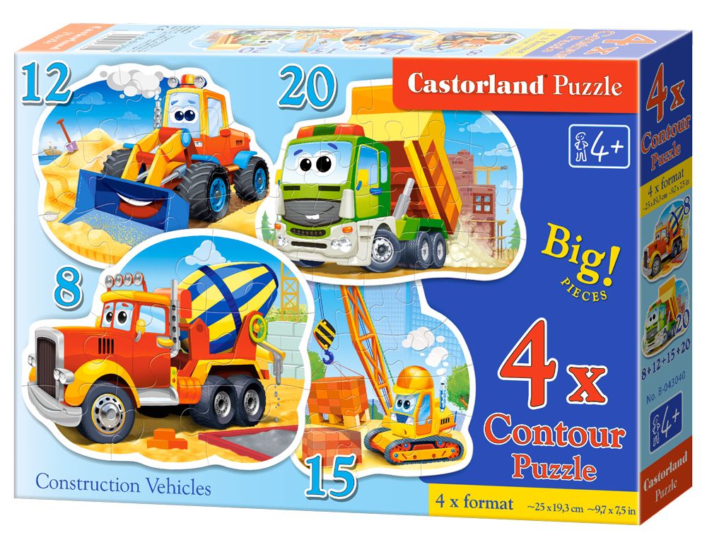 Puzzle 4w1 (8,12,15,20) maxi pojazdy budowlane B-043040