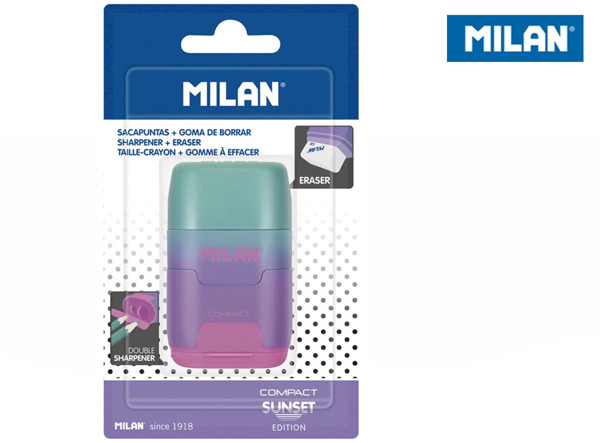 Temperówka z gumką Milan Compact Sunset zielono - fioletowo - różowa na blistrze 1 szt