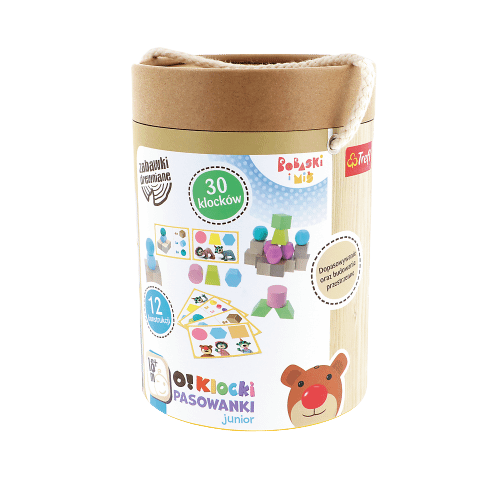 Klocki drewniane O!Klocki Pasowanki Junior Bobaski i Miś 30 elementów 61514