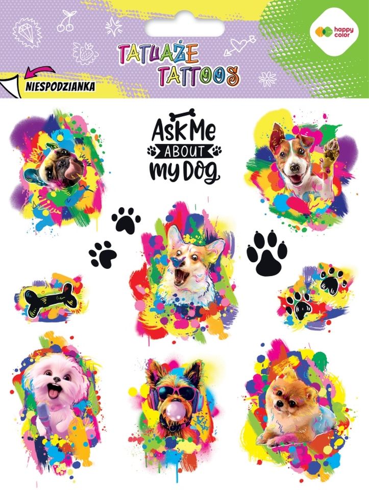 Tatuaże zmywalne Funny Dogs Happy Color
