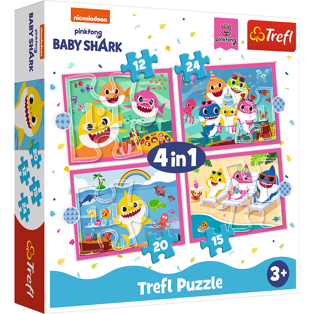 Puzzle 4w1 (12,15,20,24) Rodzina Rekinów Baby Shark 34378